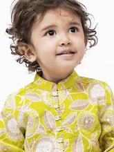 Load image into Gallery viewer, Campana Boys Mehul Dhoti Kurta Set - Kantha & Floral Print - Lime Green