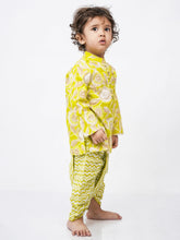 Load image into Gallery viewer, Campana Boys Mehul Dhoti Kurta Set - Kantha & Floral Print - Lime Green