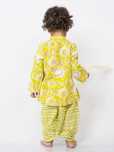 Load image into Gallery viewer, Campana Boys Mehul Dhoti Kurta Set - Kantha & Floral Print - Lime Green