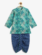 Load image into Gallery viewer, Campana Boys Mehul Dhoti Kurta Set - Burfi Pattern - Green & Blue