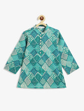 Load image into Gallery viewer, Campana Boys Mehul Dhoti Kurta Set - Burfi Pattern - Green & Blue