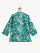 Load image into Gallery viewer, Campana Boys Mehul Dhoti Kurta Set - Burfi Pattern - Green & Blue