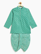 Load image into Gallery viewer, Campana Boys Mehul Cotton Dhoti Kurta Set - Bandhani Print - Teal Blue