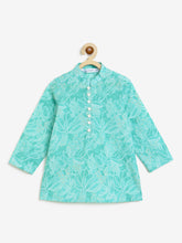 Load image into Gallery viewer, Campana Boys Mehul Pure Cotton Abstract Florals Dhoti Kurta Set - Teal Blue