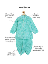 Load image into Gallery viewer, Campana Boys Mehul Pure Cotton Abstract Florals Dhoti Kurta Set - Teal Blue