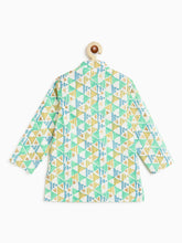 Load image into Gallery viewer, Campana Boys Mehul Pure Cotton Geometric Print Dhoti Kurta Set - White, Green & Blue