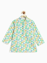 Load image into Gallery viewer, Campana Boys Mehul Pure Cotton Geometric Print Dhoti Kurta Set - White, Green & Blue