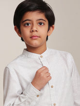 Load image into Gallery viewer, Campana Boys Jon Full Sleeves Striped Cotton Shirt - White