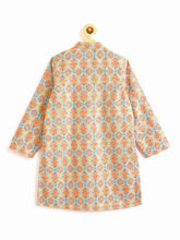 Load image into Gallery viewer, Campana Boys Embroidered and Geometric Printed Sherwani Set - Off White, Orange & Blue