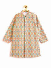 Load image into Gallery viewer, Campana Boys Embroidered and Geometric Printed Sherwani Set - Off White, Orange & Blue