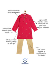 Load image into Gallery viewer, Campana Boys Mehul Kurta Pyjama Set - Chanderi Khari Print - Red & Gold