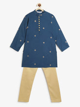 Load image into Gallery viewer, Campana Boys Mehul Kurta Pyjama Set - Chanderi Khari Print - Navy & Gold
