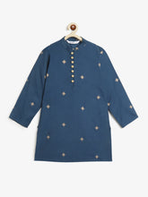 Load image into Gallery viewer, Campana Boys Mehul Kurta Pyjama Set - Chanderi Khari Print - Navy & Gold