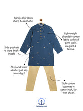 Load image into Gallery viewer, Campana Boys Mehul Kurta Pyjama Set - Chanderi Khari Print - Navy & Gold