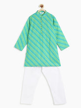 Load image into Gallery viewer, Campana Boys Mehul Kurta Pyjama Set - Statement Leheriya Print - Turquoise & Sea Green