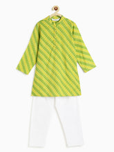 Load image into Gallery viewer, Campana Boys Mehul Kurta Pyjama Set - Statement Leheriya Print - Yellow & Leaf Green