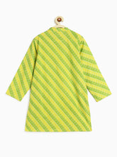 Load image into Gallery viewer, Campana Boys Mehul Kurta Pyjama Set - Statement Leheriya Print - Yellow & Leaf Green