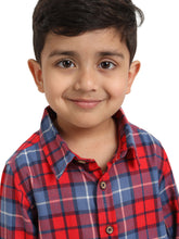 Load image into Gallery viewer, Campana Boys Wilson Tartan Checks Full Sleeve Shirt - Red & Blue