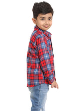 Load image into Gallery viewer, Campana Boys Wilson Tartan Checks Full Sleeve Shirt - Red & Blue