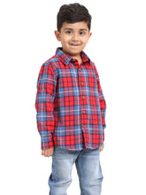 Load image into Gallery viewer, Campana Boys Wilson Tartan Checks Full Sleeve Shirt - Red & Blue