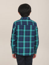 Load image into Gallery viewer, Campana Boys Wilson 100% Cotton Checked Shirt - Navy Blue & Teal Green