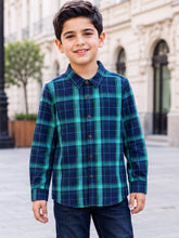 Load image into Gallery viewer, Campana Boys Pure Cotton Full Sleeves Checked Shirt - Navy & Teal Green