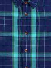 Load image into Gallery viewer, Campana Boys Pure Cotton Full Sleeves Checked Shirt - Navy & Teal Green