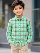 Load image into Gallery viewer, Campana Boys Pure Cotton Full Sleeves Checked Shirt - Mint Green