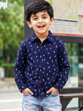 Load image into Gallery viewer, Campana Boys Pure Cotton Full Sleeves Printed Shirt - Navy Blue