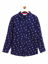 Load image into Gallery viewer, Campana Boys Pure Cotton Full Sleeves Printed Shirt - Navy Blue