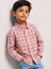 Load image into Gallery viewer, Campana Boys Pure Cotton Full Sleeves Checked Shirt - White, Orange & Blue