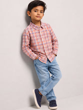 Load image into Gallery viewer, Campana Boys Pure Cotton Full Sleeves Checked Shirt - White, Orange & Blue