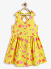 Load image into Gallery viewer, Campana Girls Cheryl Pure Cotton Floral Printed Halter Neck Dress - Yellow