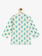 Load image into Gallery viewer, Campana Boys Bansi Dhoti Kurta Set - Flower Block Print - White & Sea Green