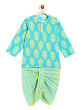 Load image into Gallery viewer, Campana Boys Bansi Dhoti Kurta Set - Buta & Zigzag Print - Blue & Lime Green
