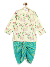 Load image into Gallery viewer, Campana Boys Bansi Dhoti Kurta Set - Pichwai Print - Off-White & Green