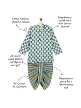 Load image into Gallery viewer, Campana Boys Bansi Dhoti Kurta Set - Vintage Floral Print - Blue & Grey