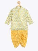 Load image into Gallery viewer, Campana Boys Mehul Dhoti Kurta Set - Geometric Print - Off White & Yellow