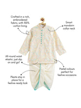Load image into Gallery viewer, Campana Boys Mehul Dhoti Kurta Set - Geometric Embroidery - White & Multicolour