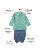 Load image into Gallery viewer, Campana Boys Bansi Dhoti Kurta Set - Ikat Print - Teal & Navy Blue
