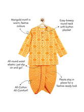 Load image into Gallery viewer, Campana Boys Bansi Dhoti Kurta Set - Marigold Print - Yellow