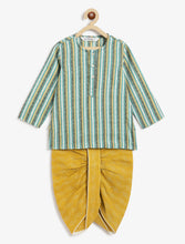 Load image into Gallery viewer, Campana Boys Bansi Dhoti Kurta Set - Kantha Stripes - Aqua Blue & Mustard
