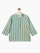 Load image into Gallery viewer, Campana Boys Bansi Dhoti Kurta Set - Kantha Stripes - Aqua Blue & Mustard
