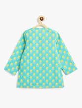 Load image into Gallery viewer, Campana Boys Bansi Dhoti Kurta Set - Floral Blockprint - Turquoise Blue & Yellow