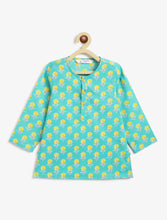 Load image into Gallery viewer, Campana Boys Bansi Dhoti Kurta Set - Floral Blockprint - Turquoise Blue & Yellow