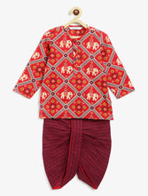 Load image into Gallery viewer, Campana Boys Bansi Dhoti Kurta Set - Royal Elephants Print - Red & Purple