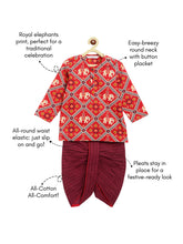 Load image into Gallery viewer, Campana Boys Bansi Dhoti Kurta Set - Royal Elephants Print - Red & Purple