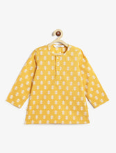 Load image into Gallery viewer, Campana Boys Bansi Floral Printed Cotton Kurta Dhoti Set - Yellow & Off White