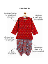 Load image into Gallery viewer, Campana Boys Bansi Pure Cotton Floral & Striped Dhoti Kurta Set - Red & Blue