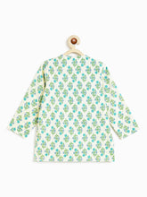Load image into Gallery viewer, Campana Boys Bansi Pure Cotton Kantha Block Print Dhoti Kurta Set - White & Turquoise